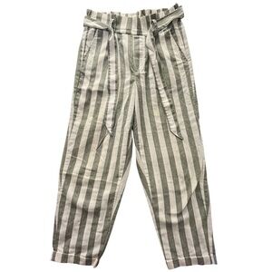 Cisono Linen Collection Striped Paperbag Waist Ankle Pants S